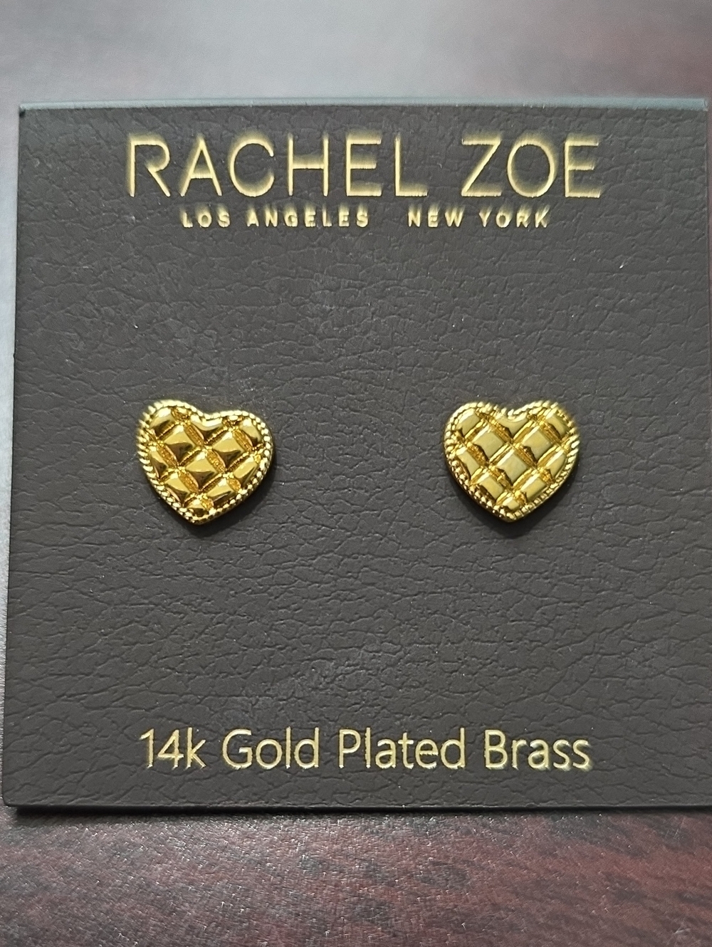 Rachel Zoe Gold Heart Stud Earrings with Woven Texture